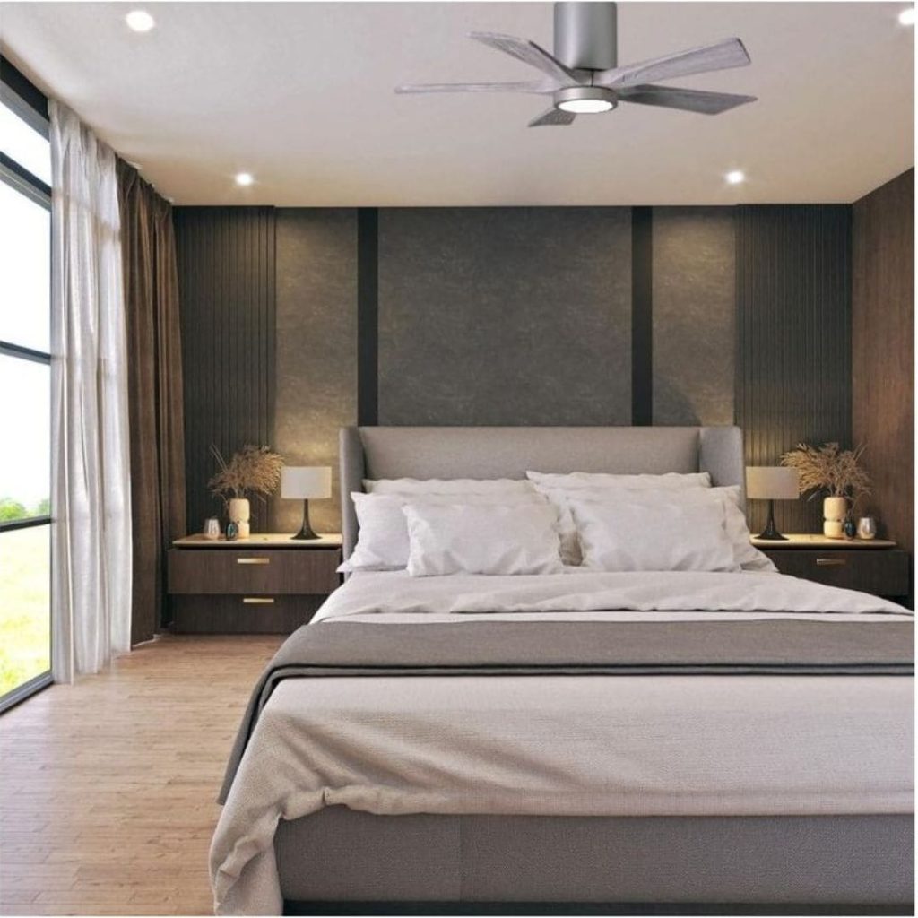 Ventilateur de Plafond Irene à cinq pales de couleur Nickel, Atlas Fan